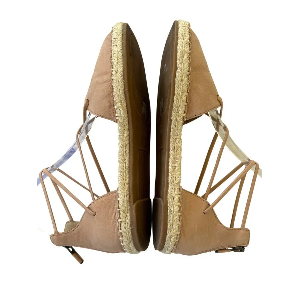 Eileen Fisher Lace Up Leather Espadrilles Rose Pink Zip Heels‎ Size 5.5 Flats